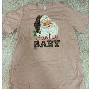 Canvas Santa Baby  Tee Shirt Women's‎ XL Pink Cheetah Santa Claus Christmas NWOT